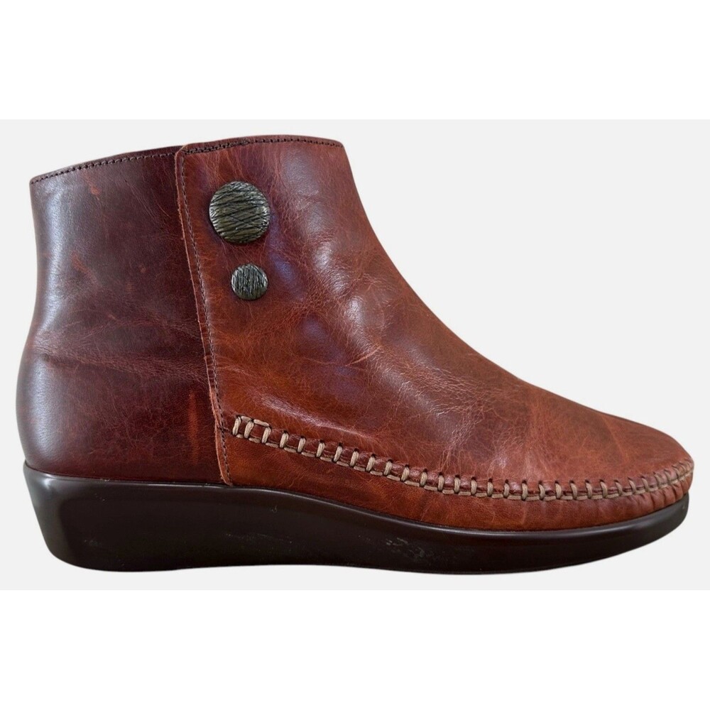 SAS Jade Walnut Ankle Boots Womens 8 Burgundy Leather Side Zip Comfort NWOB